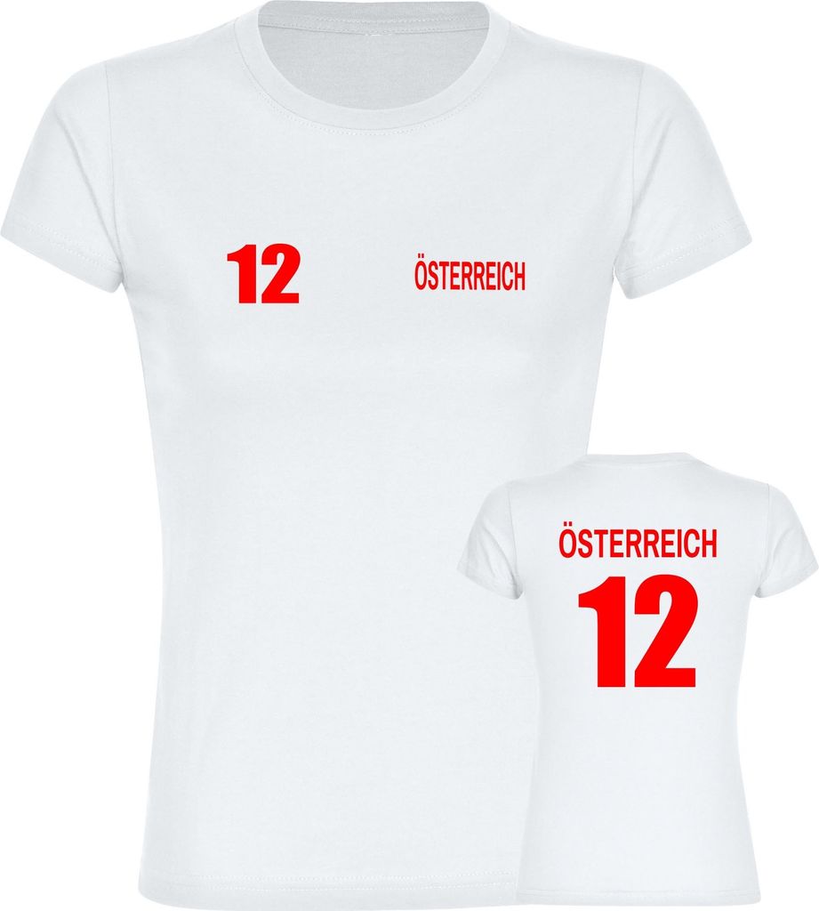 multifanshop Damen T-Shirt - Österreich - Trikot Nummer 12, weiß, Größe XL