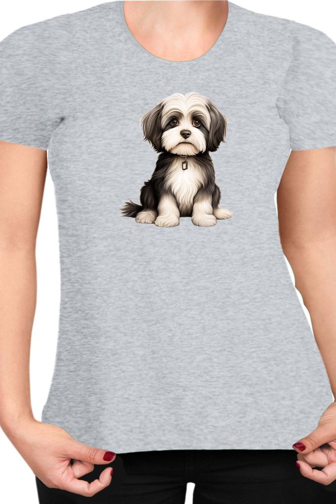 Damen T-Shirt Dogs Breeds Havanese Dog Breed 006, Lady L / Grau