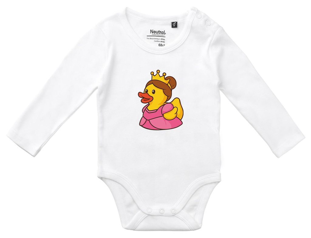Huuraa Baby Body Quietscheente Prinzessin Gummiente Princess 74 White Baumwolle Fairtrade Langarmbody Geschenkidee