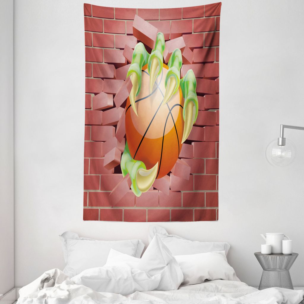 ABAKUHAUS rot Wandteppich und Tagesdecke, Basketball-Cartoon aus Weiches Mikrofaser Stoff Waschbar ohne Verblassen Digitaldruck, 140 x 230 cm, Cora...