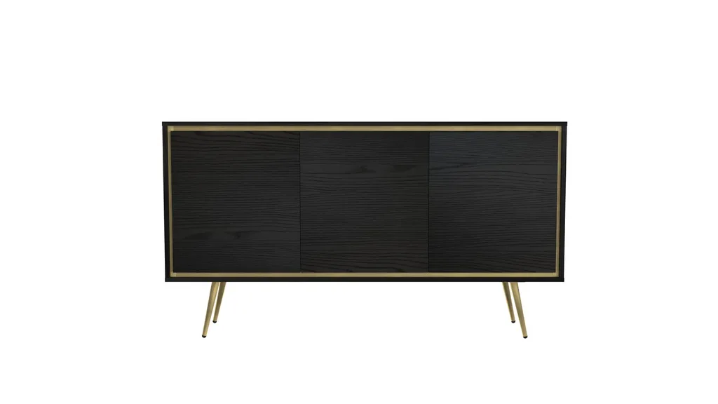 Meuble commode ALDANA noir graphite 3 portes - Idéal salon ou chambre