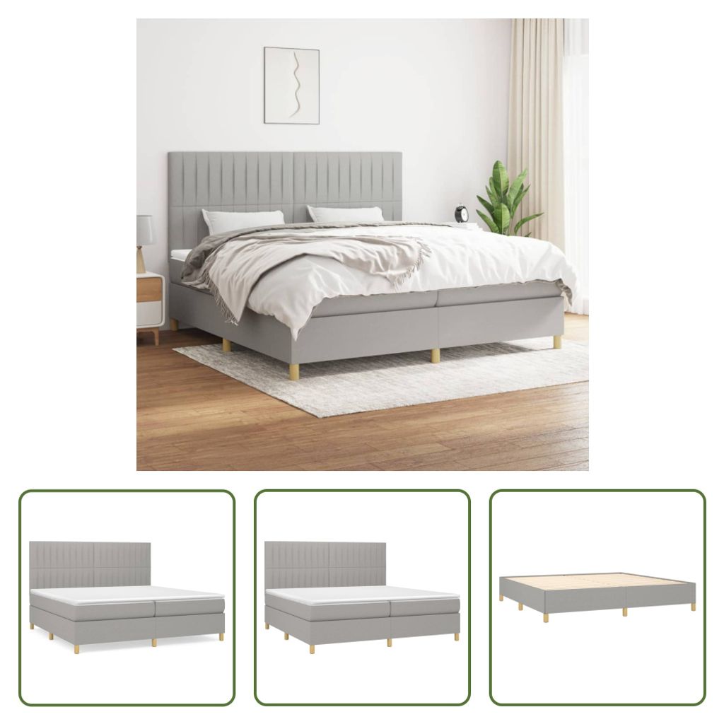 The Living Store Boxspringbett mit Matratze Hellgrau 200x200 cm Stoff