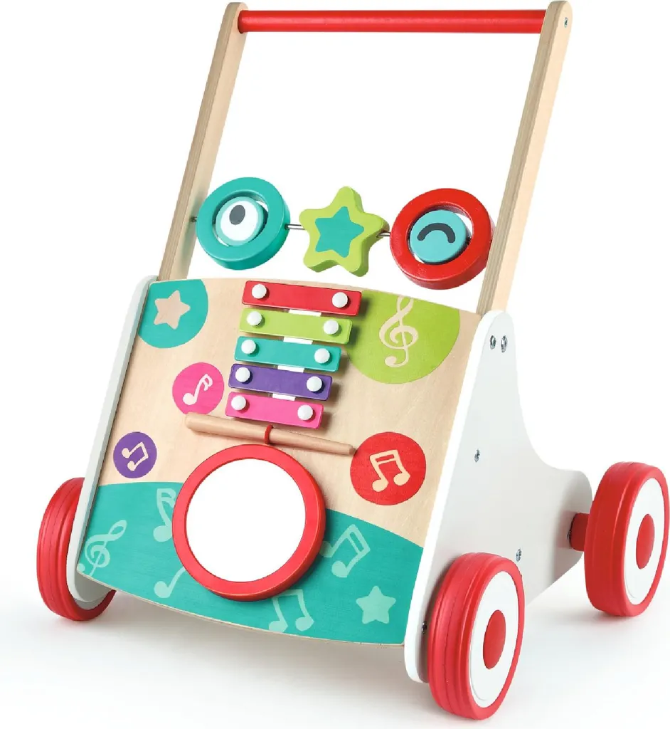 Trotteur musical multifonction pour bébé : jouet d'éveil 2-en-1 en bois