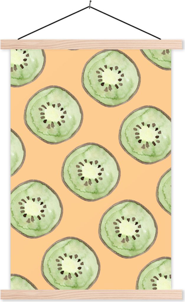 MuchoWow Textilposter Kiwi - Aquarell - Orange 60x90 cm mit holzfarbenen Rahmen - Textil