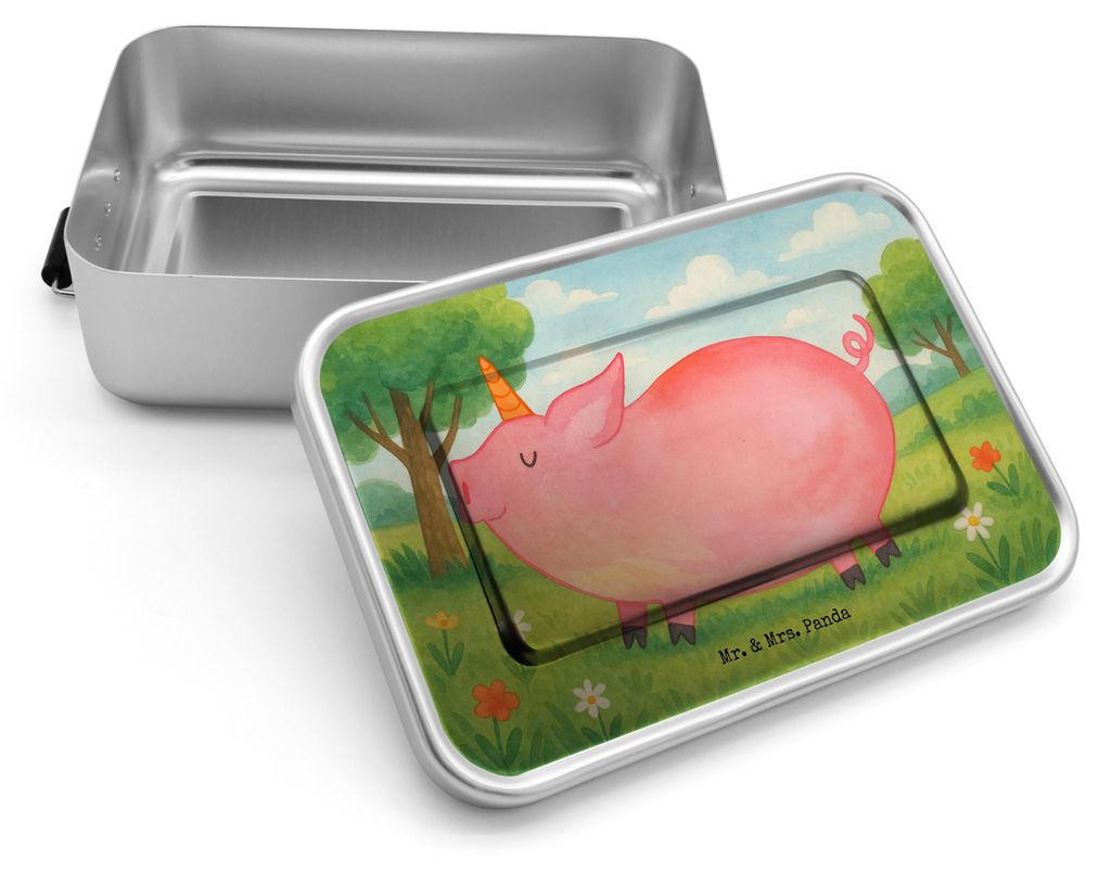 Mr. & Mrs. Panda Lunchdose Einhorn Schwein Design - Weiß - Geschenk, Party, Lunchbox, Bauer, Vesperbox, Metall Brotdose, Englisch, Snackbox, Metal...