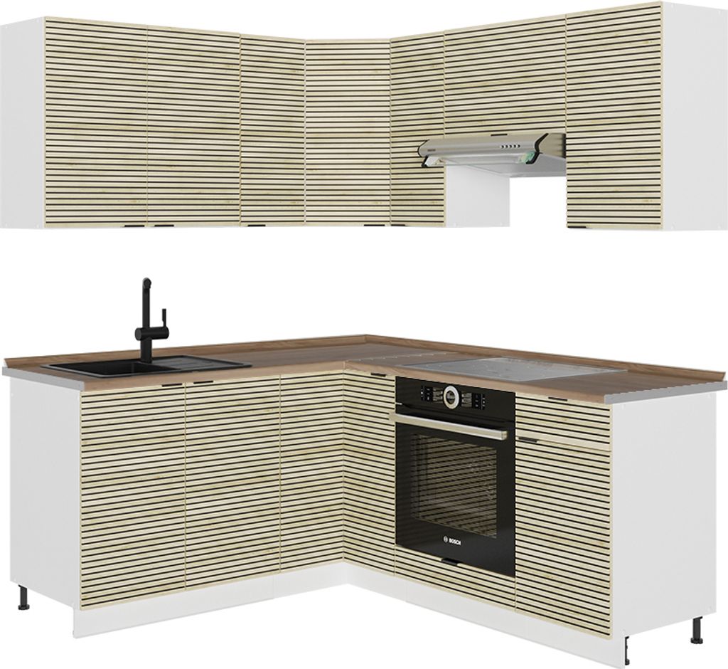 Eckküche Vicco Fame-Line Eiche Paneel/Weiß 190 x 60 cm , AP Eiche, Model 51586
