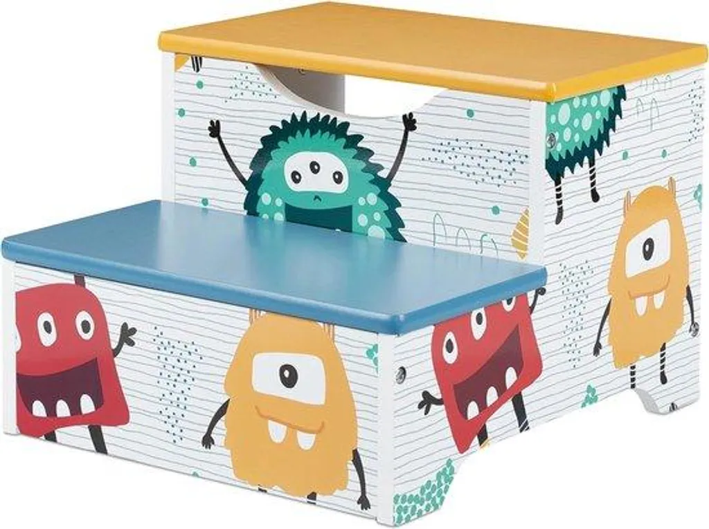 Tabouret enfant pour se laver les dents seul, 2 marches bleu vert