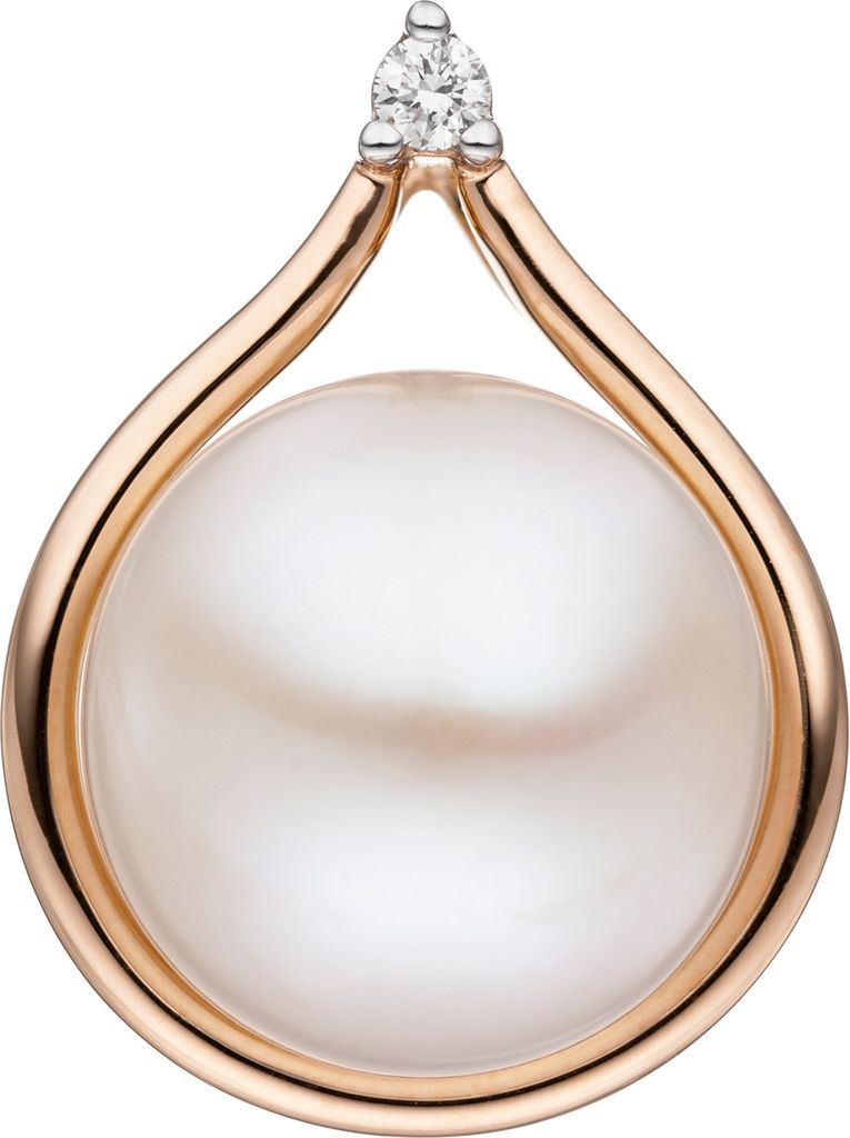 JOBO Anhänger 585 Gold Rotgold 1 Süßwasser Perle 1 Diamant Brillant Perlenanhänger