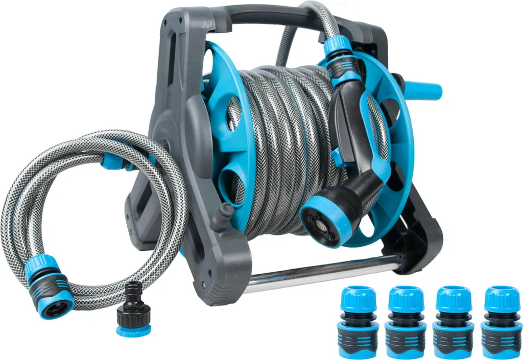 Support de tuyau robuste 25 m et tuyau d'arrosage 20 m anti-torsion
