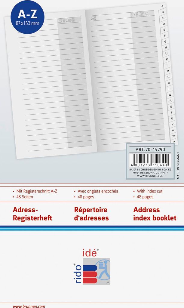 2026 Rido Adress-Registerheft 87×153 mm weiß Produktbild 