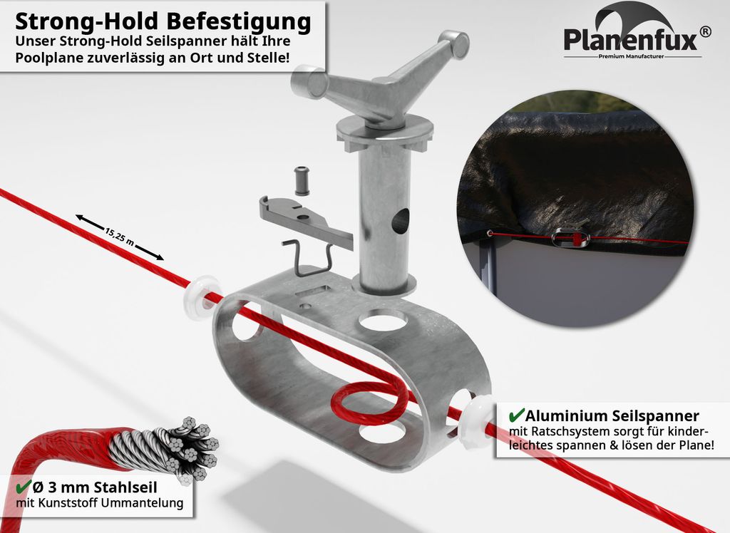Planenfux® Pool Abdeckplane für Ø 366 - 400 cm Rundpools | Produktbild 3