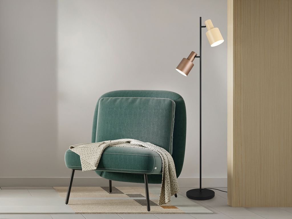 Große LED Stehlampe mit 2 schwenkbaren farbigen Spots, Leselampe für Wohnzimmer