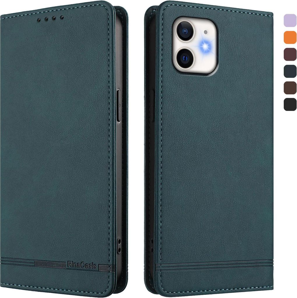 Hülle für iPhone 12/iPhone 12 Pro, Retro Kunstleder Ständer Klapphülle mit Kartenfächer und Magnetische Grün