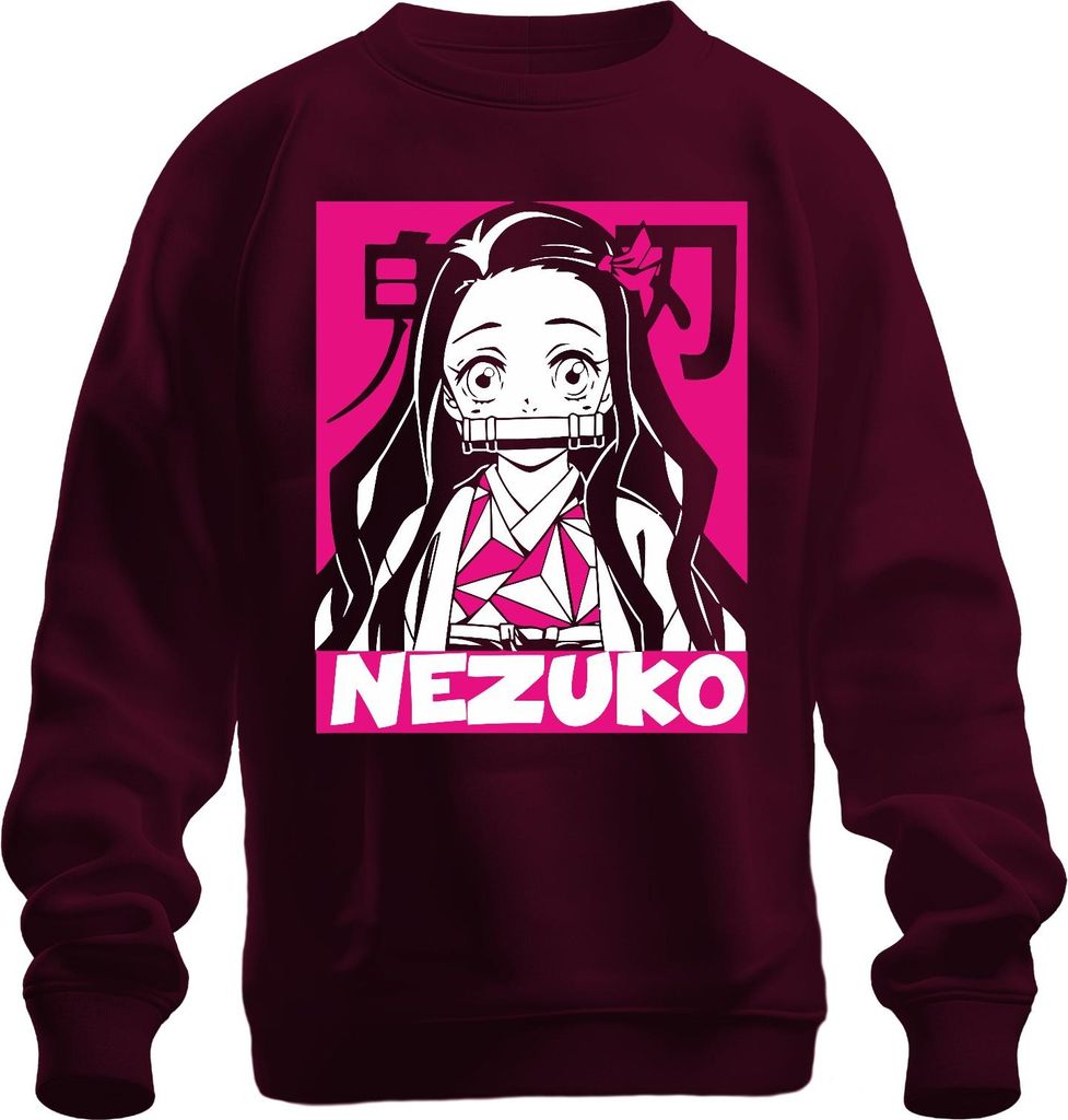 Nezuko Demon Slayer Anime Otaku Kawaii Kimono Pink Geschenk Manga Uni Sweatshirt Pullover, Burgundy, S