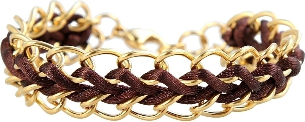 Akzent Kettenarmband aus Edelstahl und Textil in goldfarbig mit IP Gold-Beschichtung