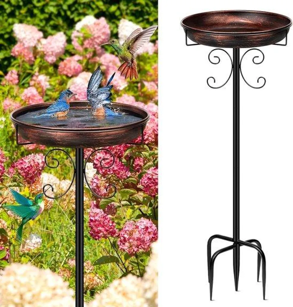 Bassin pour oiseaux de jardin en métal stable contre les chats