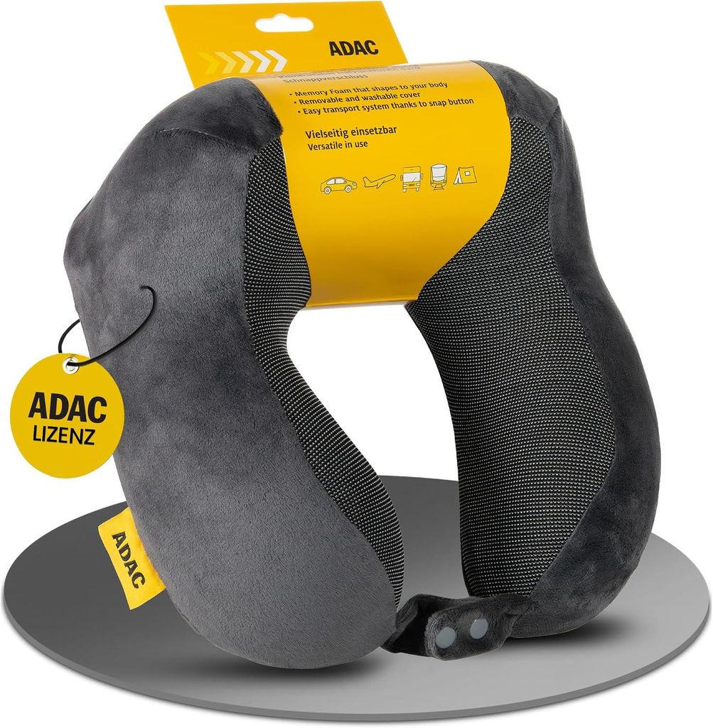 ADAC Nackenkissen Flugzeug – Memory Foam Reisekissen - grau Produktbild 