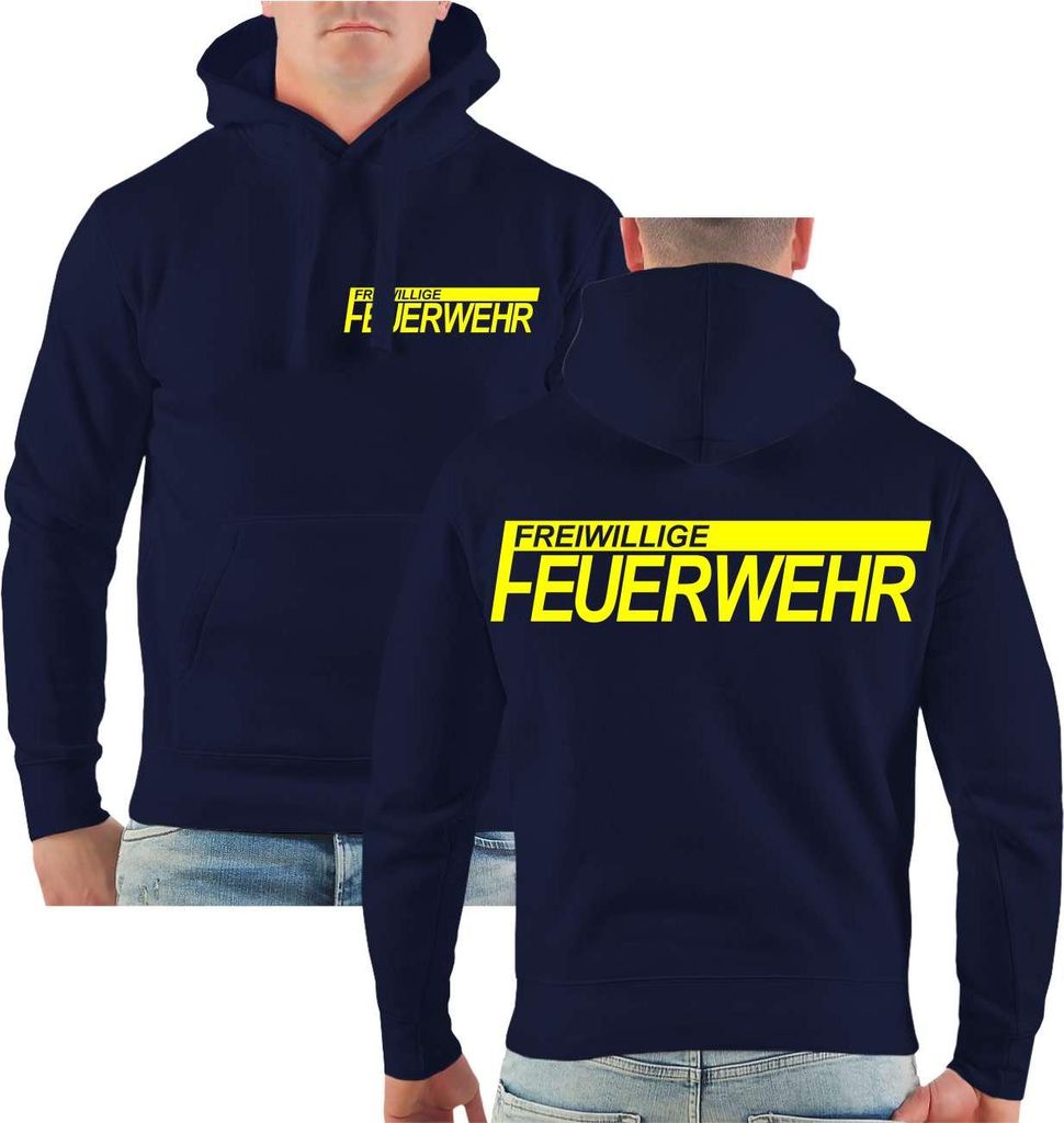 Männer Kinder Kapuzenpullover FFW Freiwillige Feuerwehr mit NEONGELB Druck