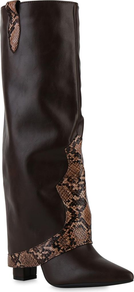 VAN HILL Damen Leicht Gefütterte Cowboystiefel Stiefel Spitze Prints Schuhe 841836, Farbe: Braun Snake, Größe: 37