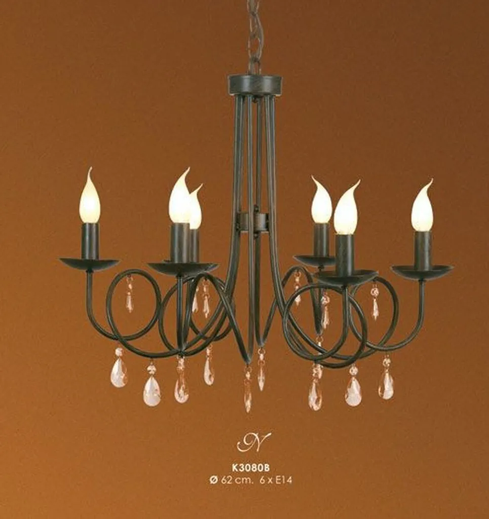 Casa Padrino Lustre Baroque Noir à 6 Branches avec Cristaux de Luxe