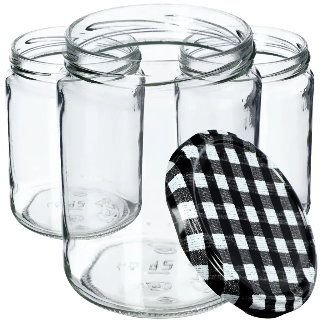 48 Barattoli Conserve KADAX 540ml Maki - Vetro con Coperchio Scacchi Nero - 12
