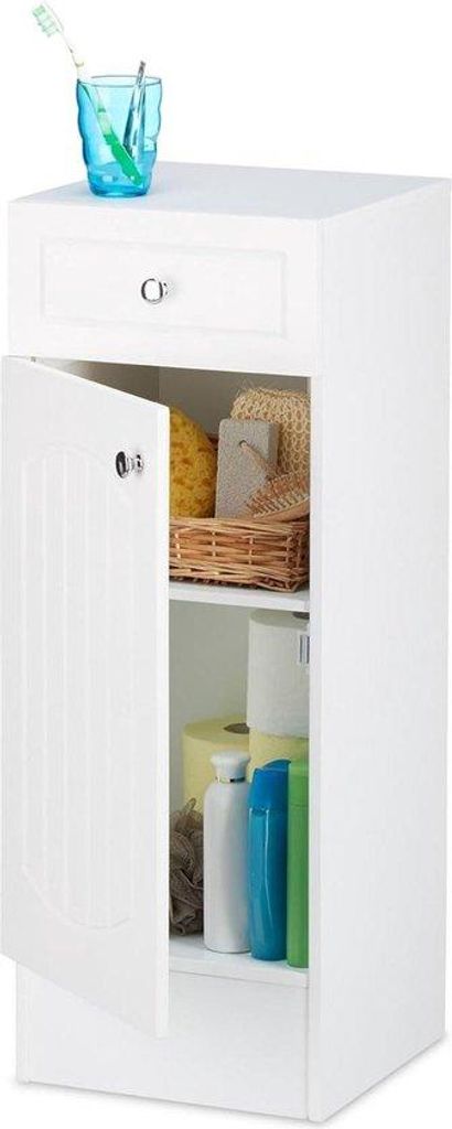 Schmale Badkamerkast mit Lade, weiß, 80x305cm, Lamellen Design