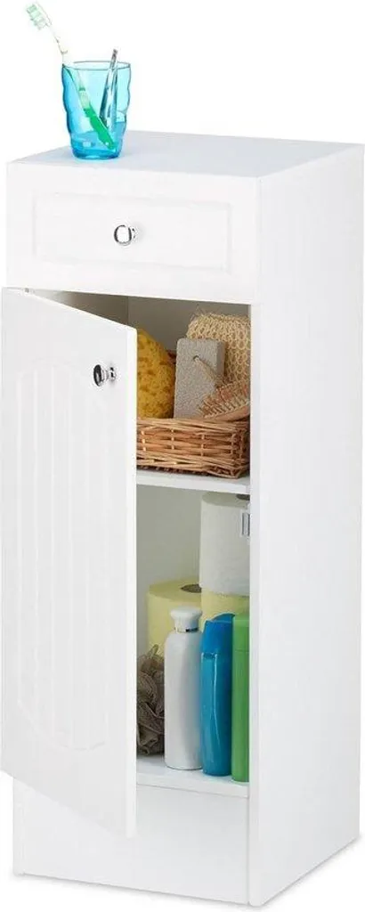 Meuble de salle de bains étroit blanc avec tiroir 80 x 30,5 cm à lamelles