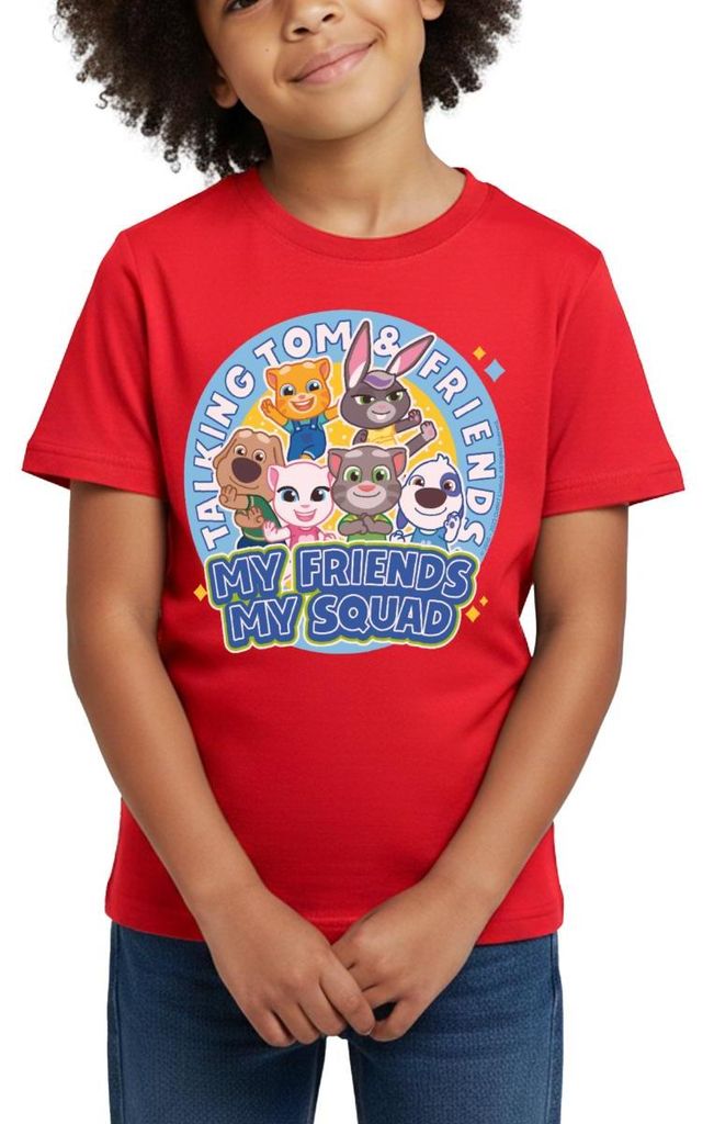 Spreadshirt Talking Tom & Friends Meine Freunde Kinder T-Shirt, 122/128 (7-8 Jahre), Rot