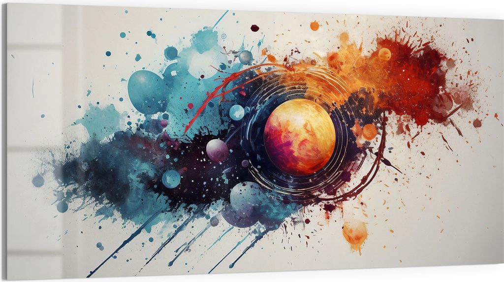 DEQOART Magnettafel Glas 100x50 cm 'Planetenexplosion' beschreibbar Whiteboard Küche