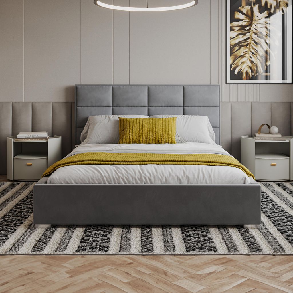 FDM Bett APOLLO Paris 160x200 cm Polsterbett mit Lattenrost aus Metall Bettkasten Stauraumbett Samt steel