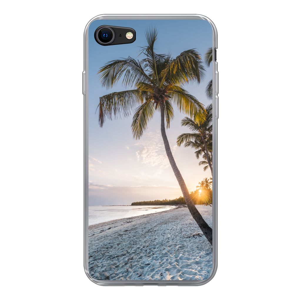 MuchoWow Handyhülle Schutzhülle Hülle für iPhone 7 Strand - Sonnenuntergang - Palme Silikon Softcase Handy Hülle - Kartenhalter