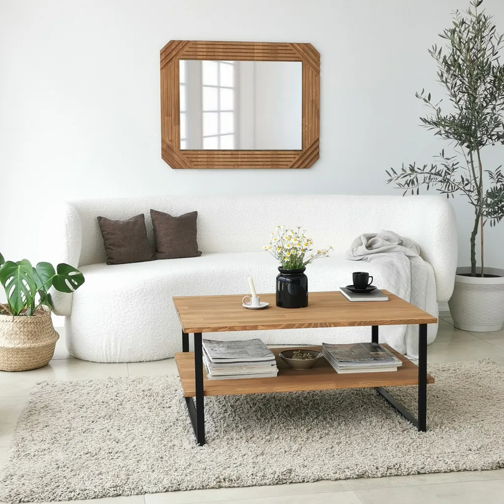 Table Basse Rectangulaire Neta en Bois Massif Finition Chêne Naturel