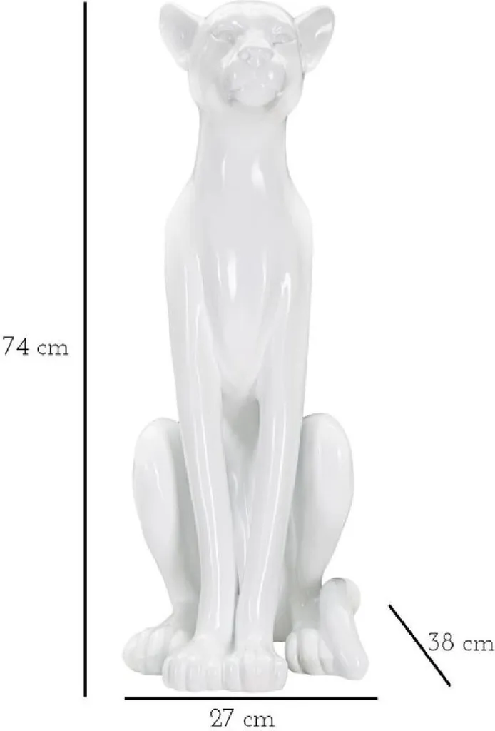Statue Léopard Assis Blanc Décoration Intérieure Chic - 74 cm Hauteur - 8