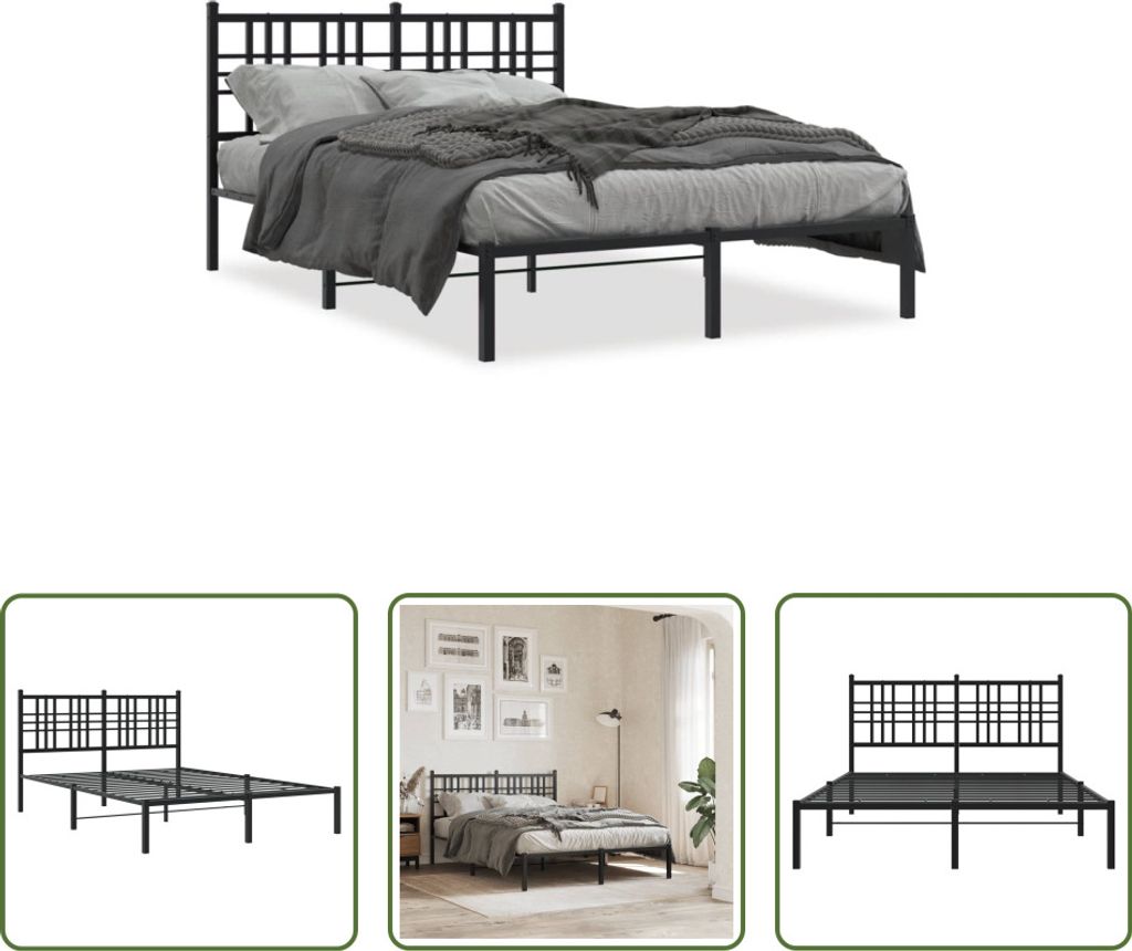 The Living Store Bettgestell mit Kopfteil Metall Schwarz Produktbild 