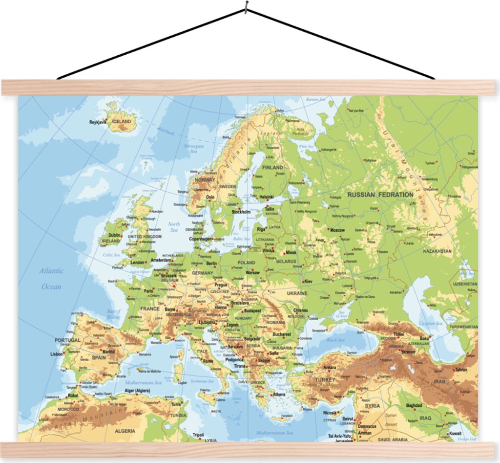 MuchoWow Textilposter Karte - Europa - Land 150x113 cm mit holzfarbenen Rahmen - Poster