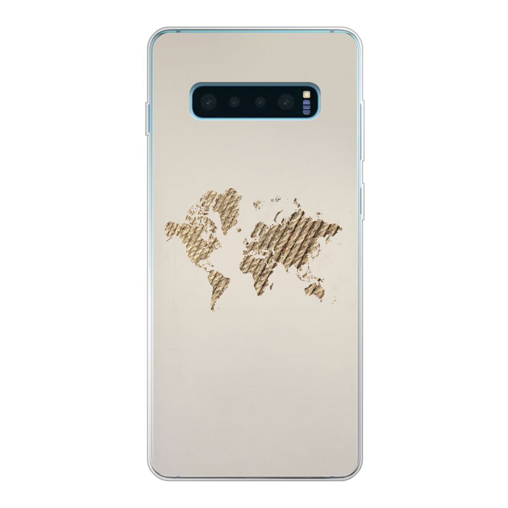 MuchoWow Handyhülle Schutzhülle Hülle für Samsung Galaxy S10 Plus Weltkarte - Seil - Braun Silikon Softcase Handy Hülle - Schutzhülle