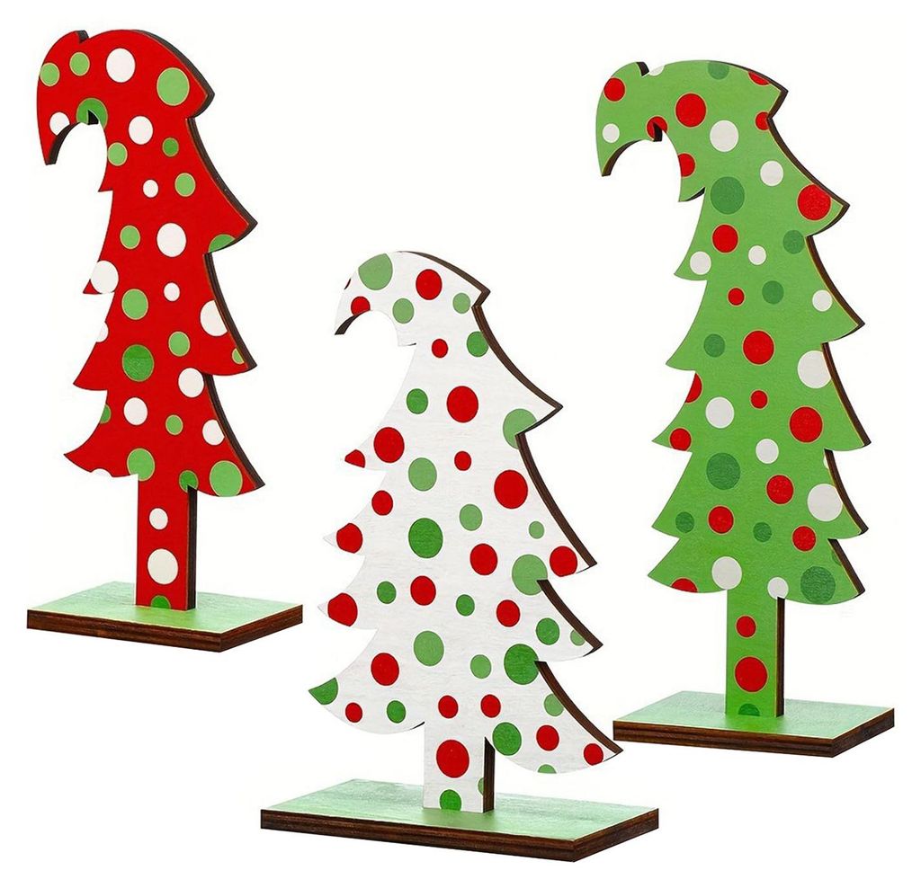3er-Set Mini-Weihnachtsbaumschmuck aus Holz, rustikales Tischschild, Dekoration für Zuhause, Büro, Feiertage und Partys
