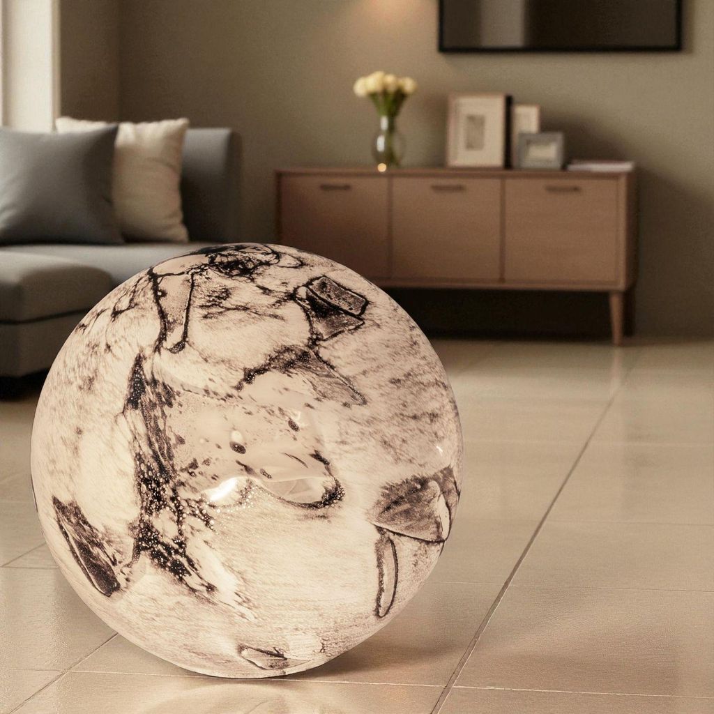 Formano Kugellampe Earth Glas Marmor Design 24 x 24cm Tischlampe aus weißem Glas