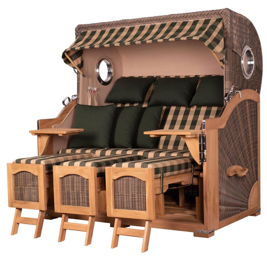 Strandkorb-Set - bene living - Ammersee Grande XXL Teak - PE grau - Modell 506 - inkl. Liftersystem