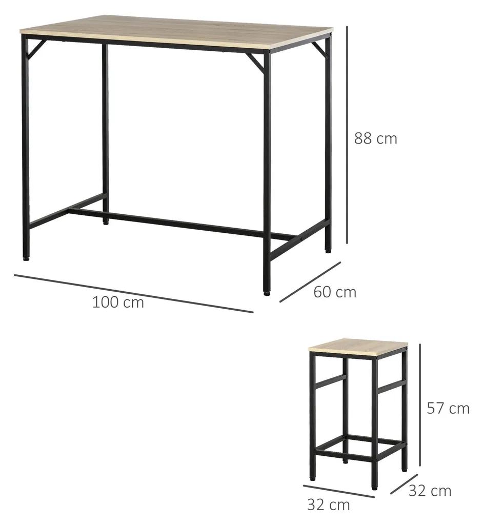 Ensemble Table de Cuisine Haute et Tabourets pour Coin Repas Compact - 3