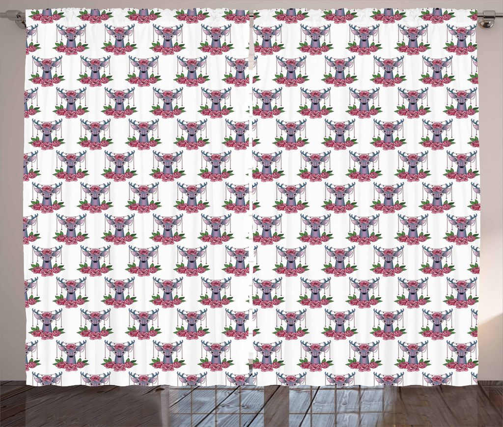 ABAKUHAUS Tätowieren Rustikaler Gardine, Deer Zubehör Pfingstrosen, Schlafzimmer Kräuselband Vorhang mit Schlaufen und Haken, 280 x 175 cm, Mauv...