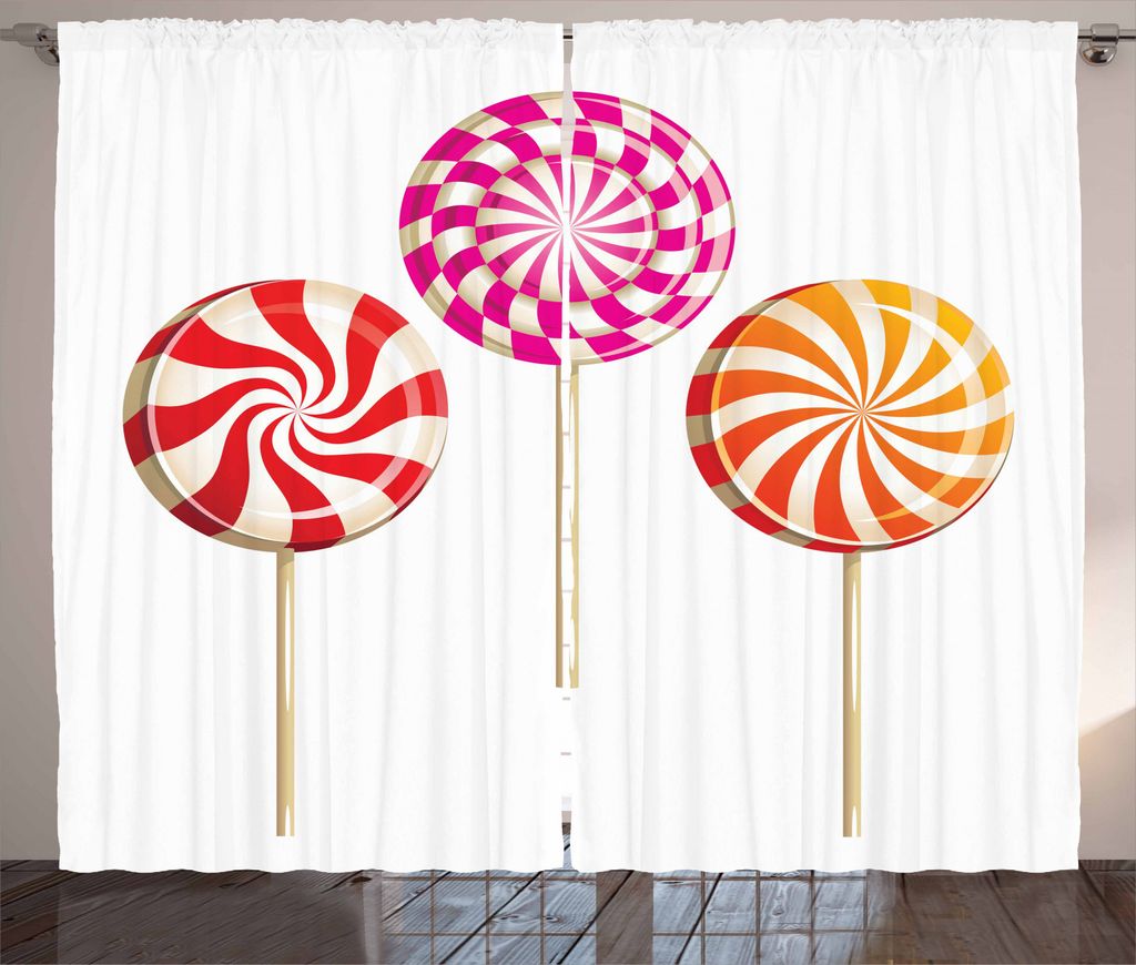 ABAKUHAUS Bunt Rustikaler Gardine, Lolly Pops auf Sticks, Schlafzimmer Kräuselband Vorhang mit Schlaufen und Haken, 280 x 245 cm, Mehrfarbig