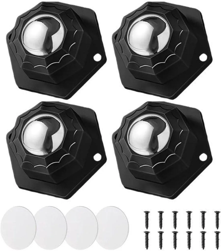 Petite roulette noire pivotante autocollante 360° sans perçage pour meuble