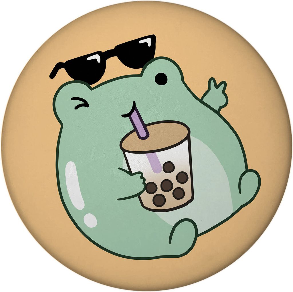 Jelly & Friends Frosch mit Bubbletea Magnet rund Produktbild 