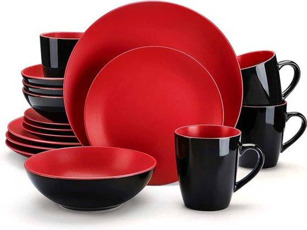 Keramiek servies, 16-delig, rood, met de hand beschilderd, Productafbeelding 