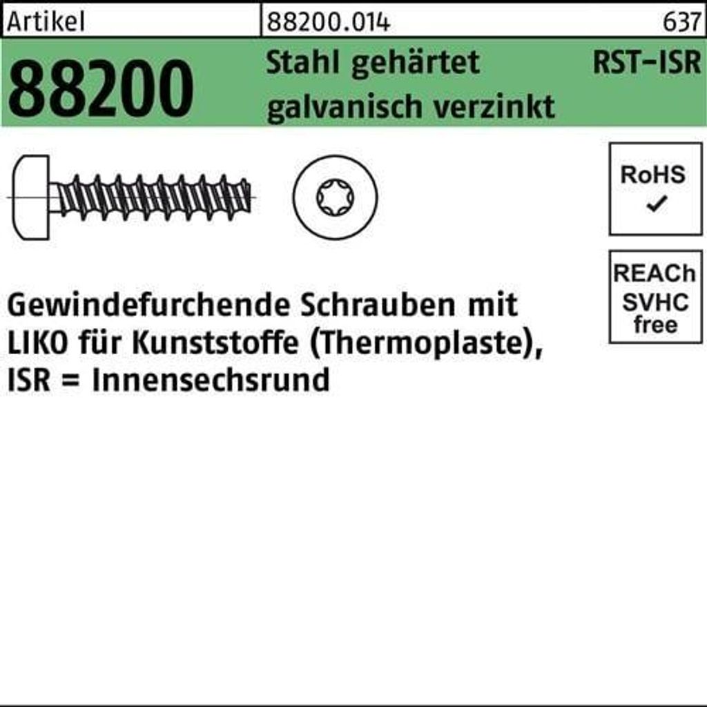 Reyher Schrauben für Kunstst. LIKO & ISR 4x12-T20 geh., Zn (500 Stück)