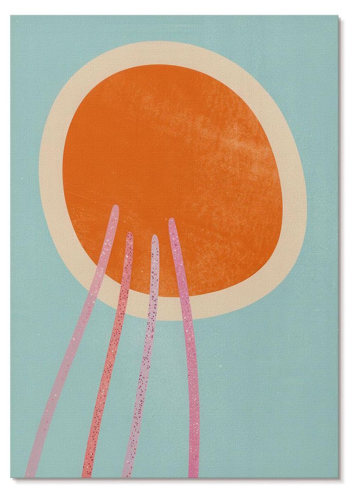 POSTER - 42x59 cm (A2) - Issa0 - Orangefarbener Kreis, türkisfarbener Hintergrund, rosa Linien - Wandbild für Wohnzimmer Schlafzimmer & Flur, Mod...