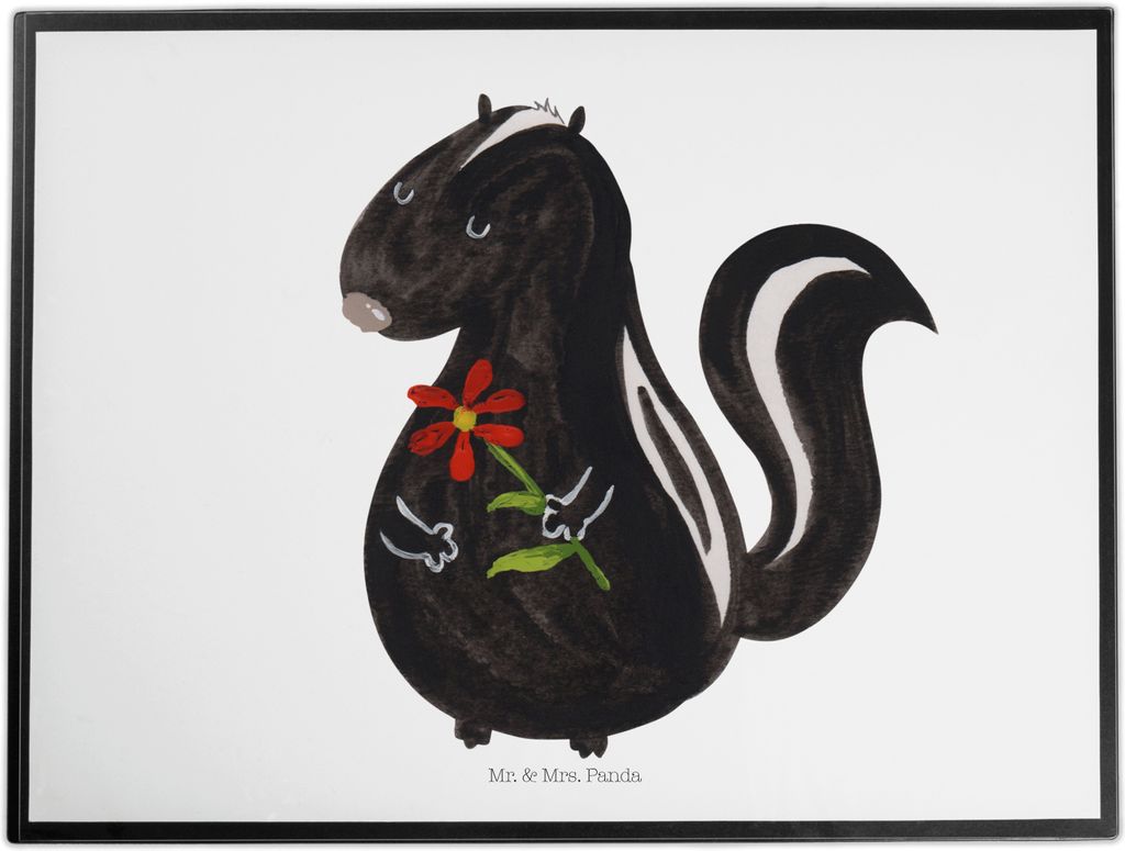 Mr. & Mrs. Panda Schreibunterlage Stinktier Blume - Weiß - Geschenk, Träume, arbeitsunterlage, Wildtier, Skunk, Dreams, schreibtischunterlagen, S...