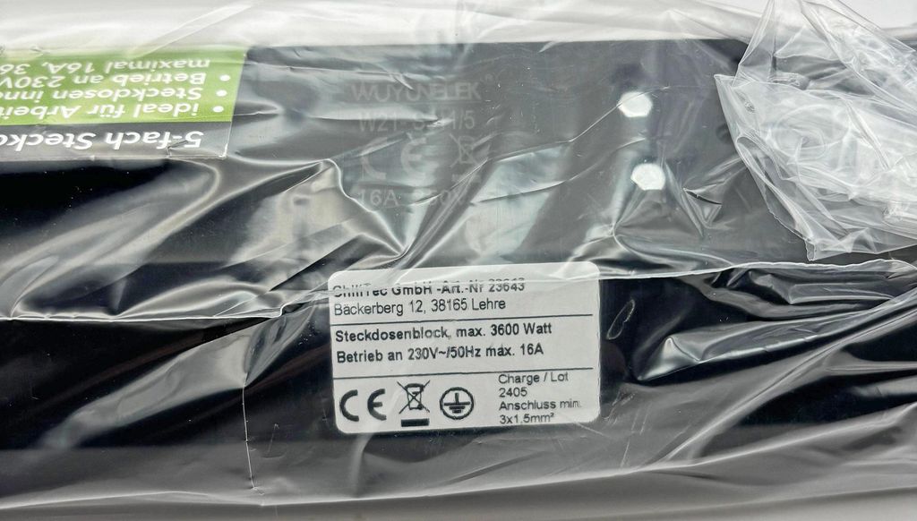 blocco di uscita a 5 prese, nero 250V~/ 16A, montaggio a Immagine del prodotto 