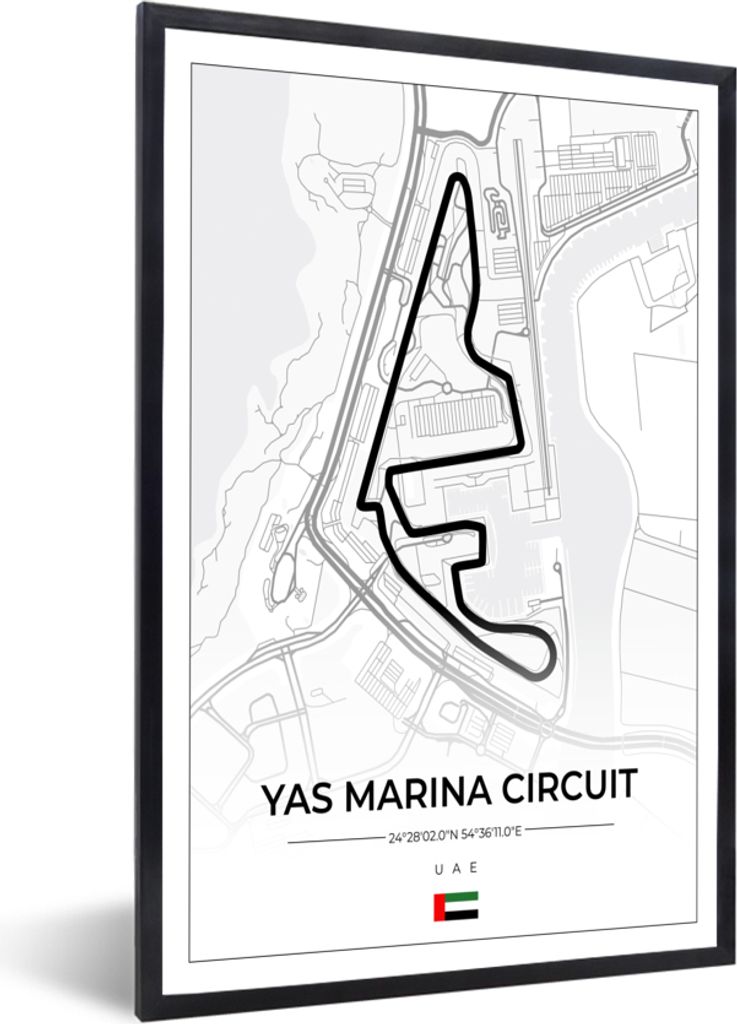 MuchoWow Gerahmtes Poster Rennstrecke - Yas Marina Circuit - Rennstrecke - F1 - Abu Dhabi - Weiß 20x30 cm - Poster mit Schwarzem Bilderrahmen Wa...